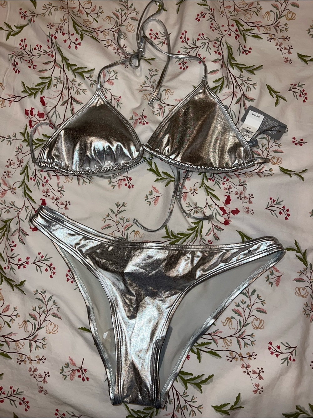 NWT aerie Liquid Silver Bikini SET